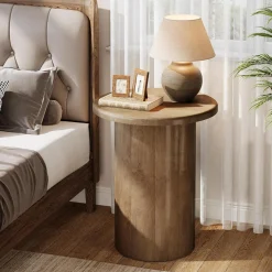 19.6" Side Table, Farmhouse Round End Table Nightstand with Fluted Base