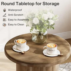 19.6" Side Table, Farmhouse Round End Table Nightstand with Fluted Base