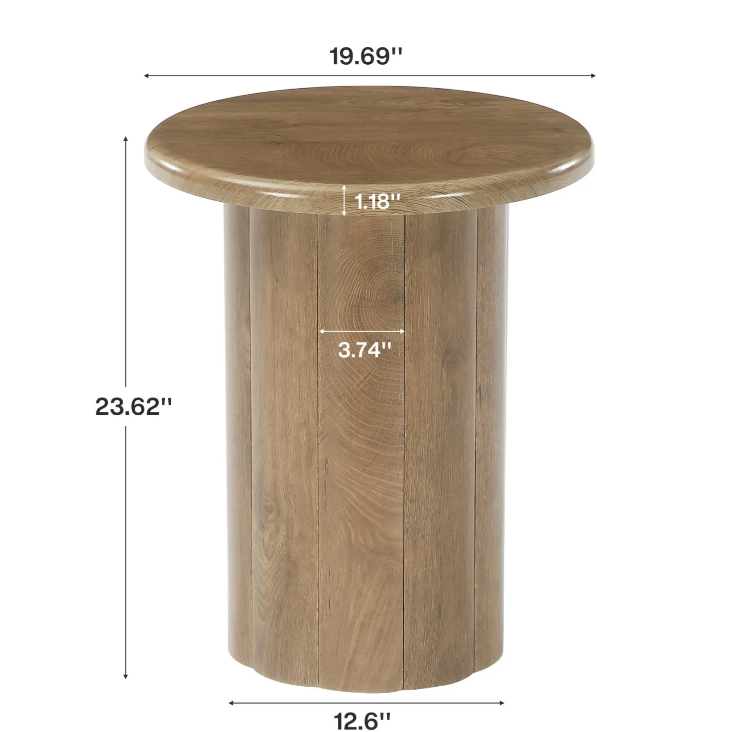 19.6" Side Table, Farmhouse Round End Table Nightstand with Fluted Base