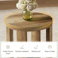 19.6" Side Table, 2-Tier Round End Table Bedside Table