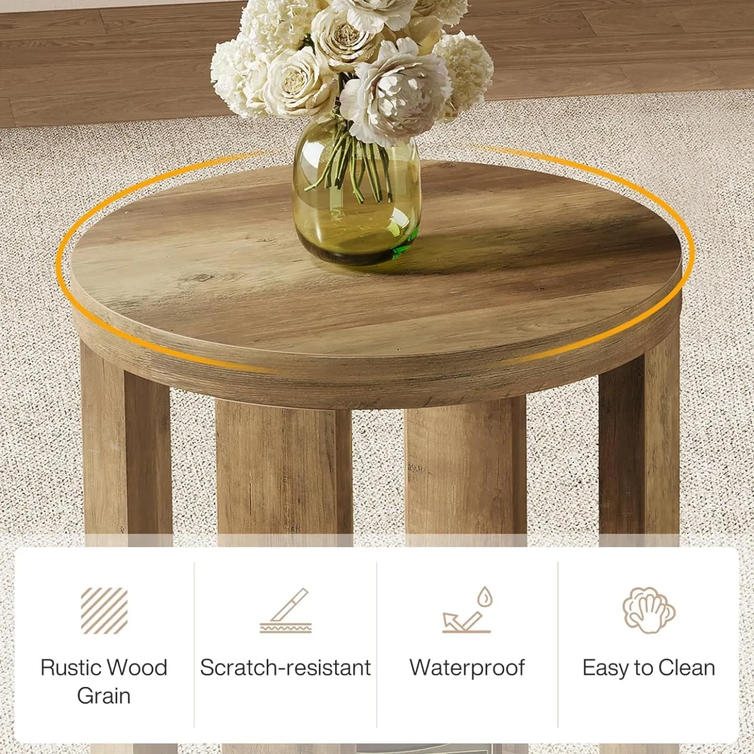 19.6" Side Table, 2-Tier Round End Table Bedside Table