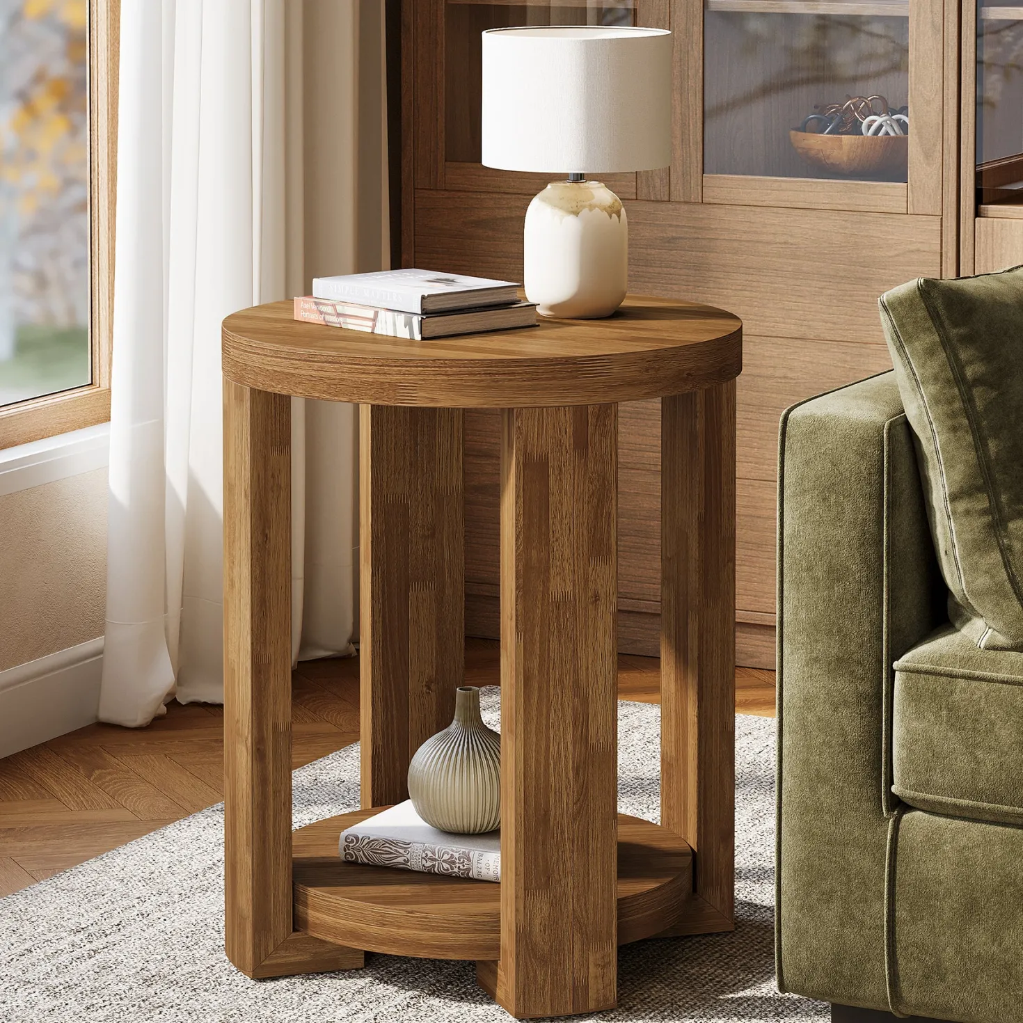 19.6" Side Table, 2-Tier Round End Table Bedside Table