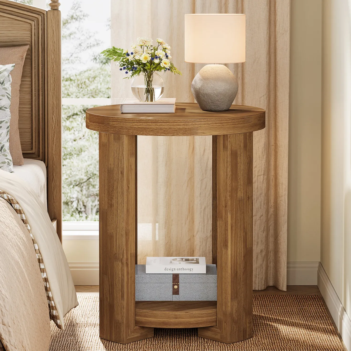 19.6" Side Table, 2-Tier Round End Table Bedside Table