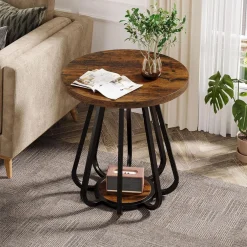 19.6" Side Table, 2-Tier Small Sofa End Table with Metal Frame for Small Spaces