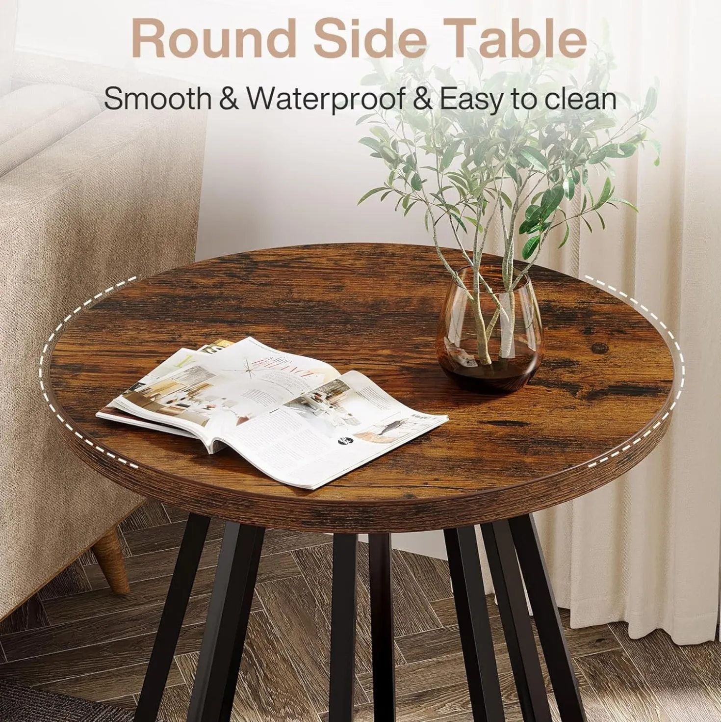 19.6" Side Table, 2-Tier Small Sofa End Table with Metal Frame for Small Spaces