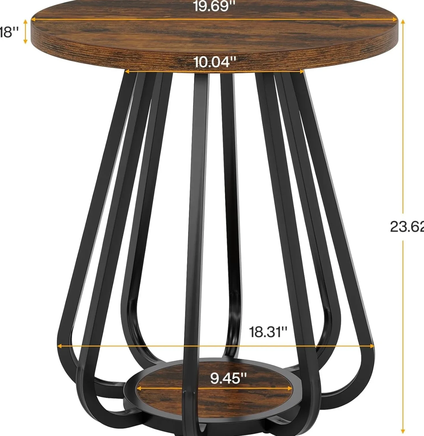 19.6" Side Table, 2-Tier Small Sofa End Table with Metal Frame for Small Spaces