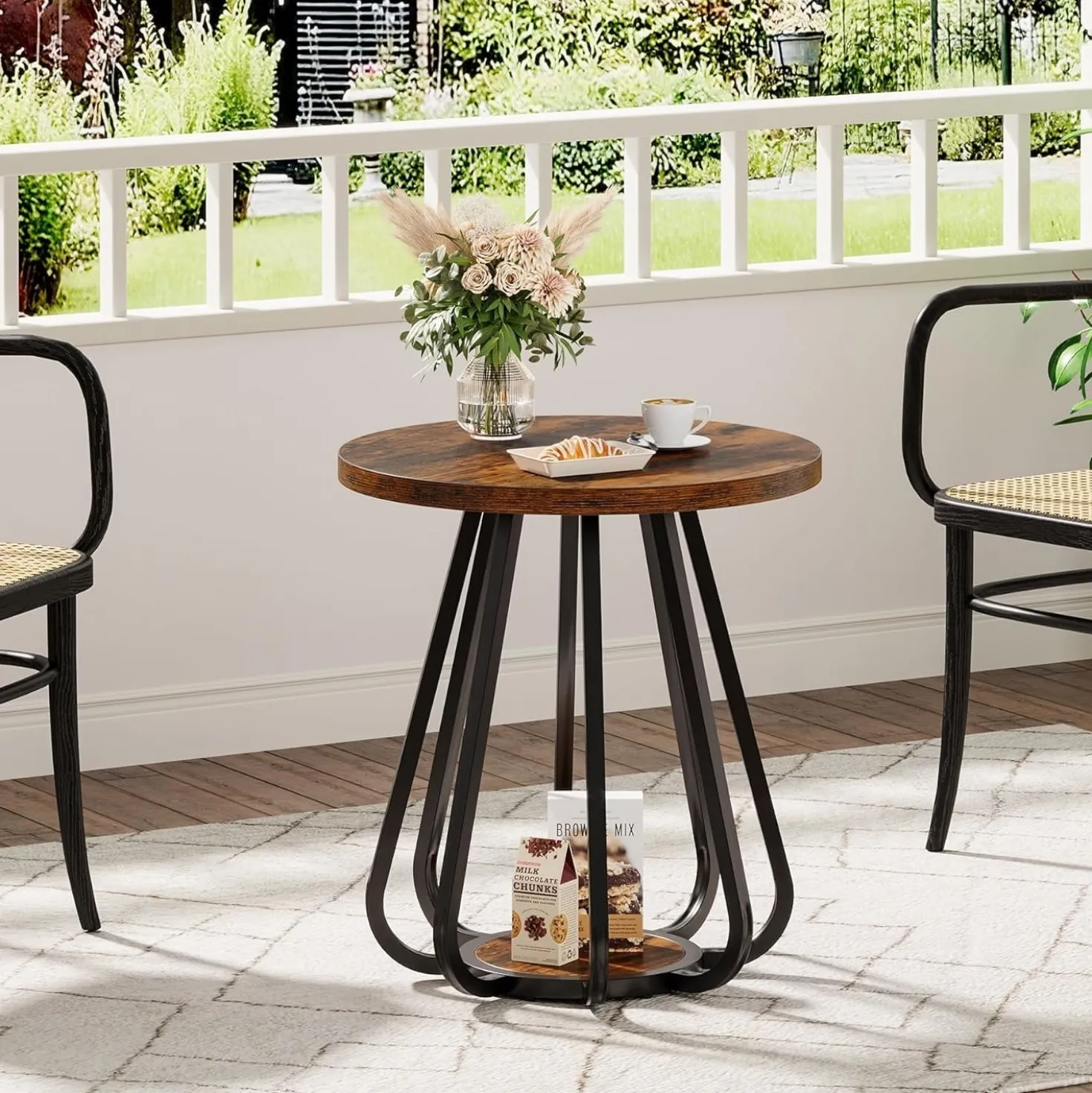 19.6" Side Table, 2-Tier Small Sofa End Table with Metal Frame for Small Spaces