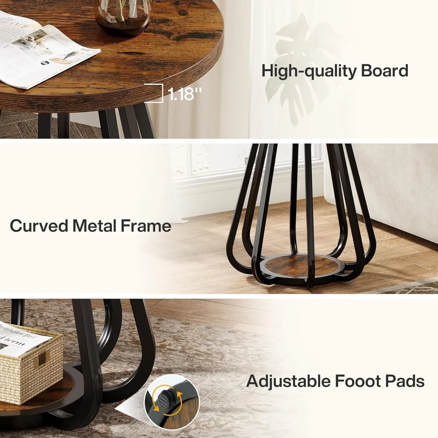 19.6" Side Table, 2-Tier Small Sofa End Table with Metal Frame for Small Spaces