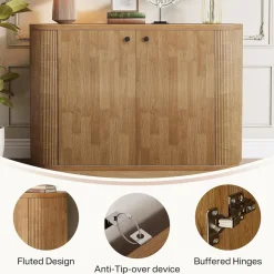 47" Sideboard Buffet, Farmhouse Fluted Cabinet Coffee Bar with 2 Shelves