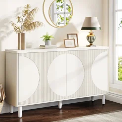 59.4" Sideboard Buffet, White Credenza Storage Cabinet with Doors