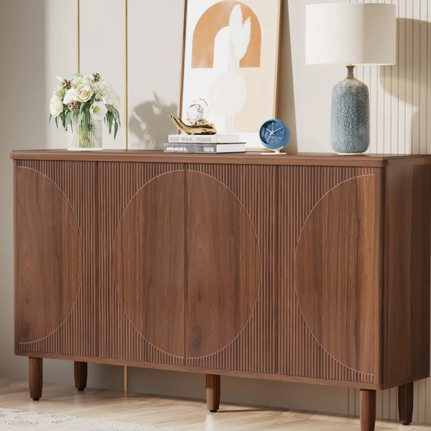 59.4" Sideboard Buffet, White Credenza Storage Cabinet with Doors