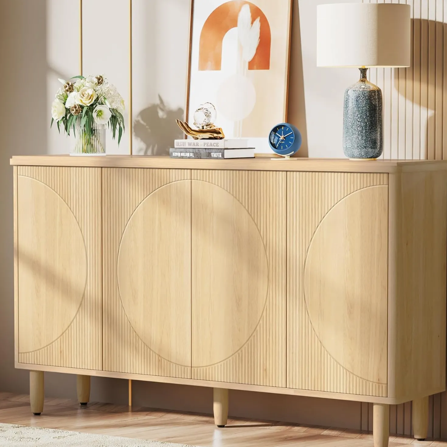 59.4" Sideboard Buffet, White Credenza Storage Cabinet with Doors
