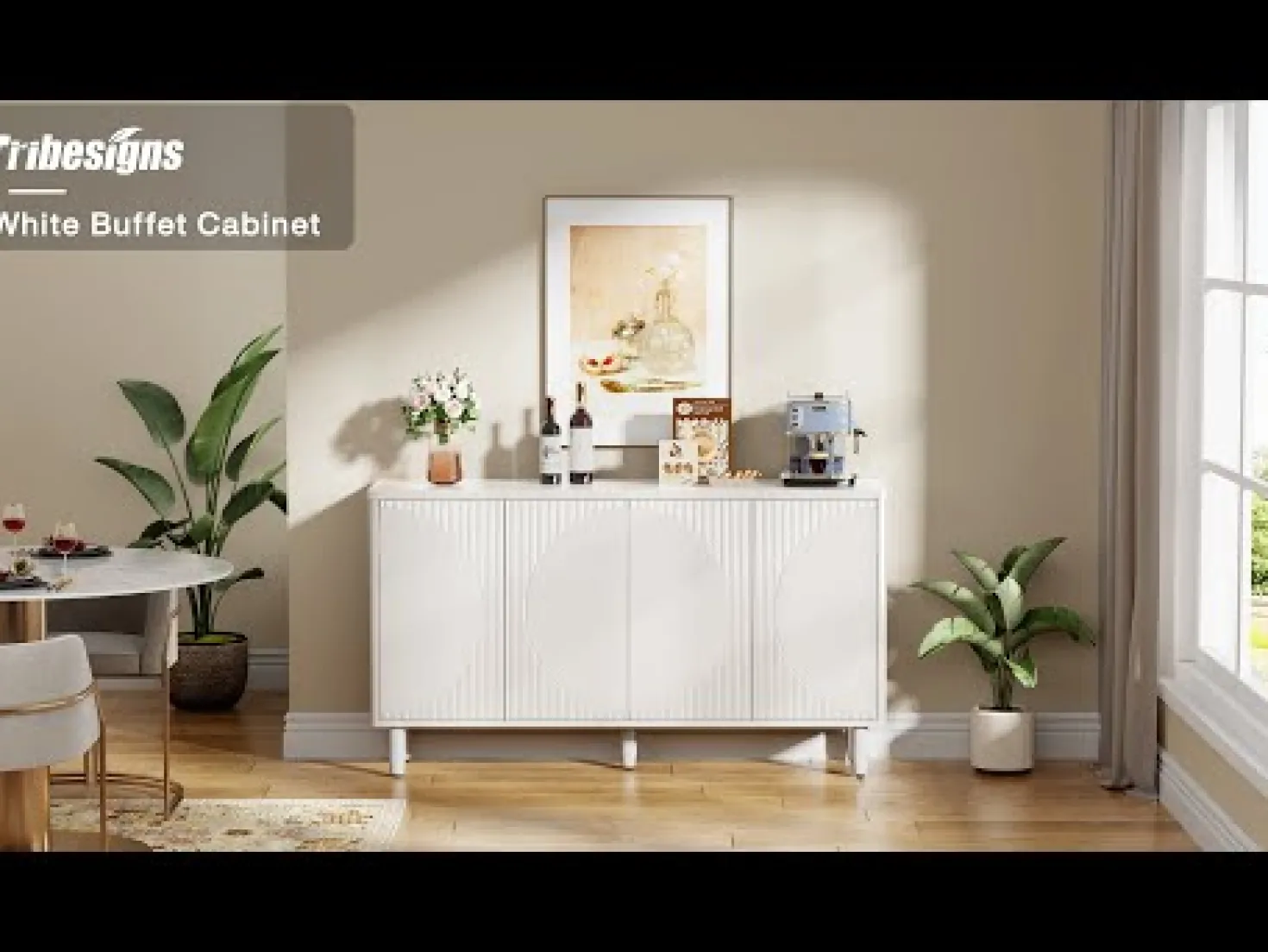 59.4" Sideboard Buffet, White Credenza Storage Cabinet with Doors