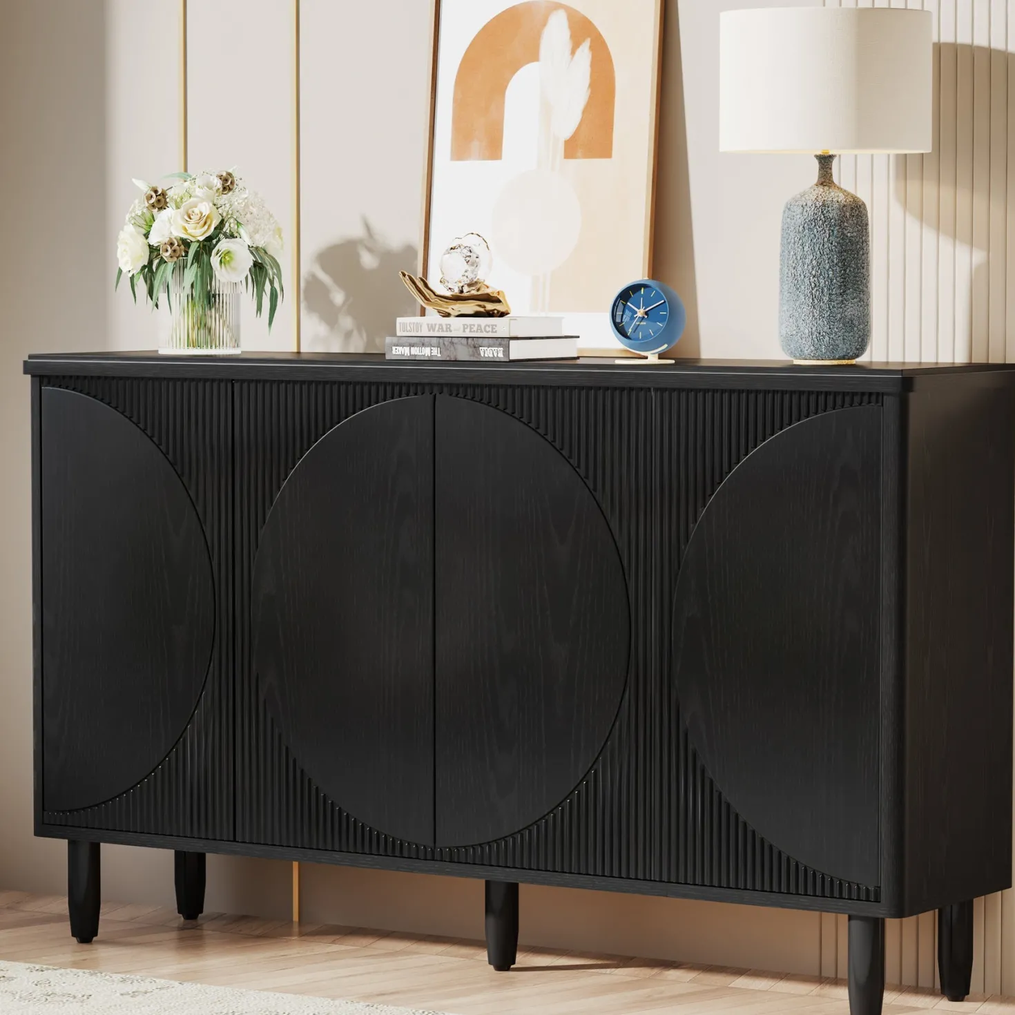 59.4" Sideboard Buffet, White Credenza Storage Cabinet with Doors