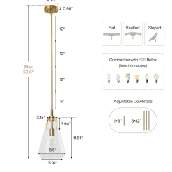 8.5" Single Pendant Light , Modern Hanging Light Fixture with Clear Glass Shade