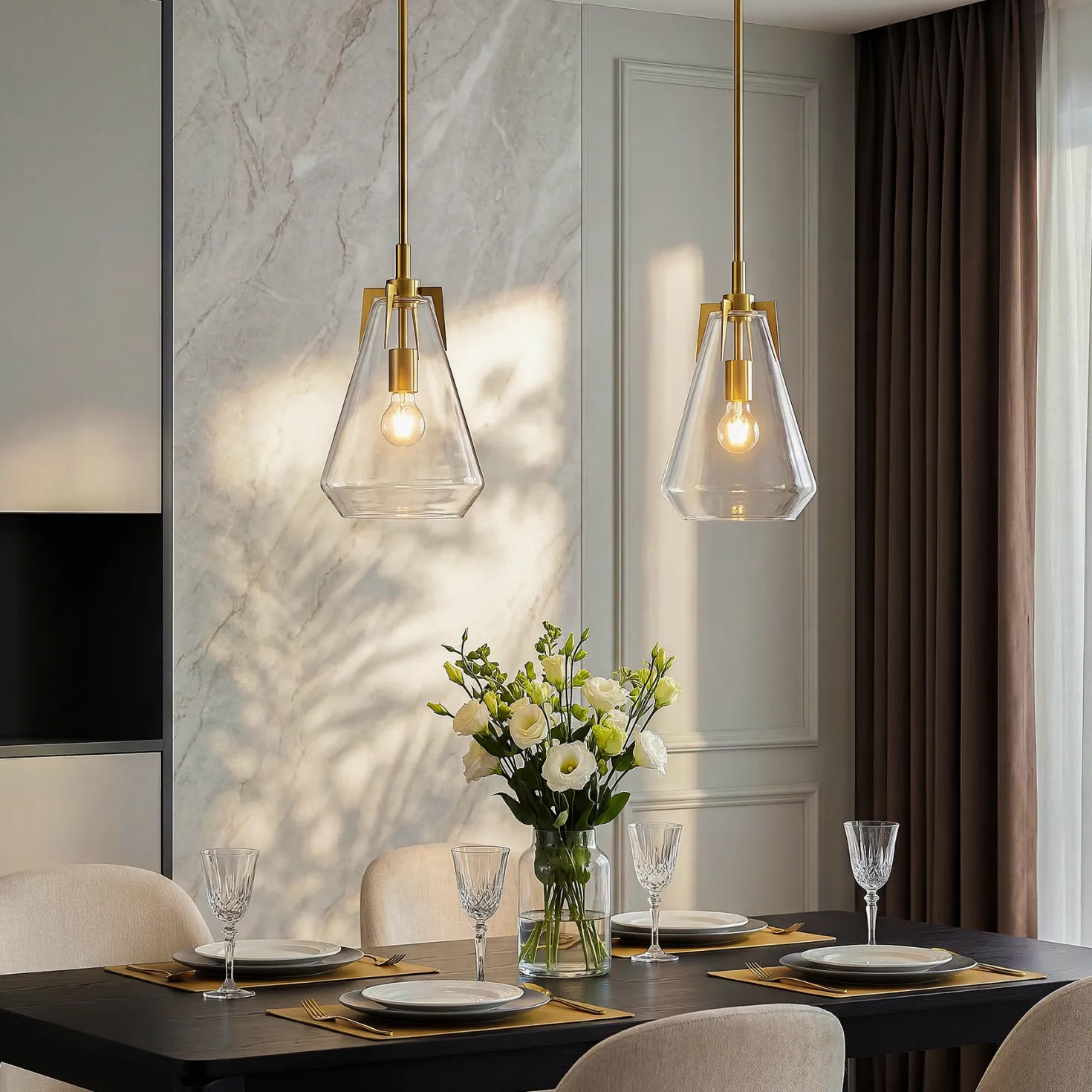8.5" Single Pendant Light , Modern Hanging Light Fixture with Clear Glass Shade