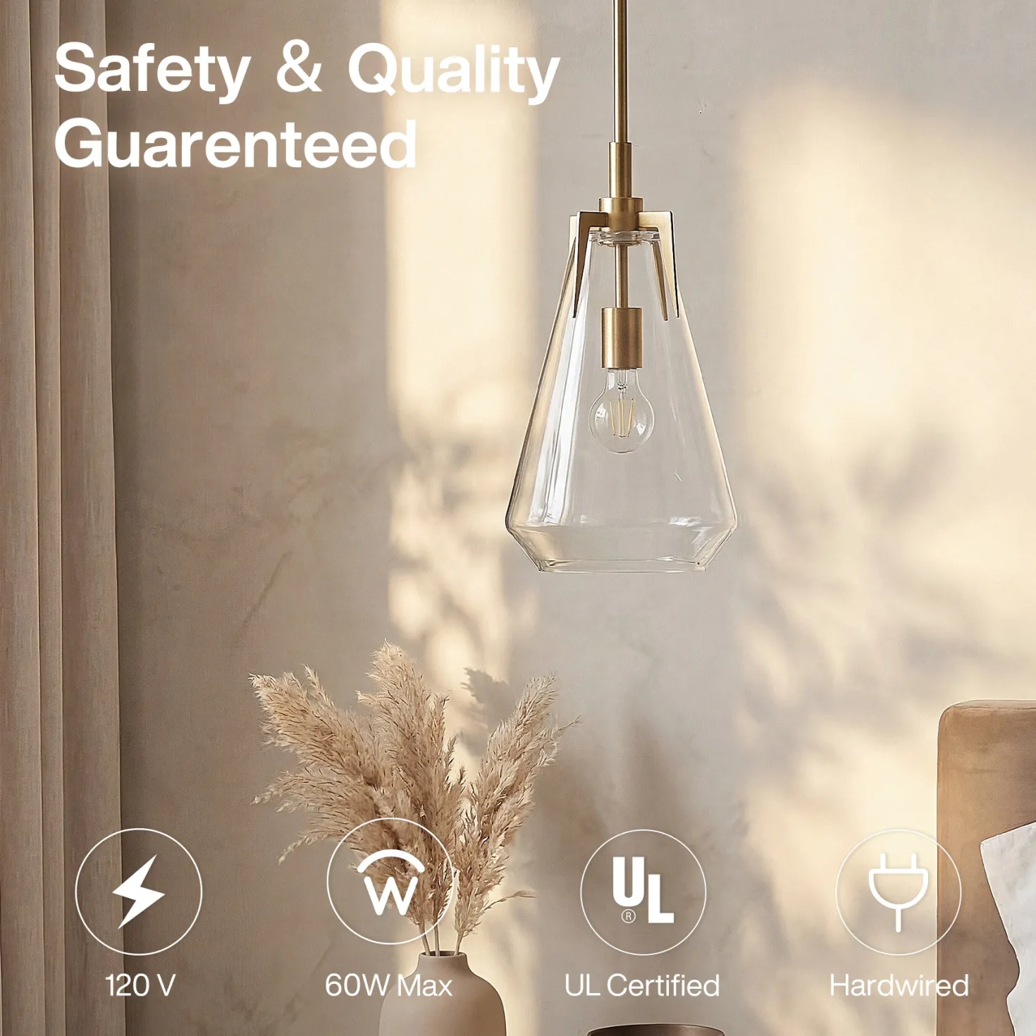 8.5" Single Pendant Light , Modern Hanging Light Fixture with Clear Glass Shade