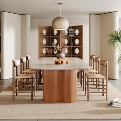 78.7" Sintered Stone Dining Table for 8 with Solid Wood Legs