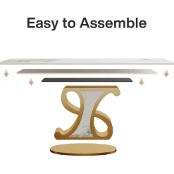 78.7" Sintered Stone Dining Table, Luxury Kitchen Table with Stainless Steel Base for 8-10