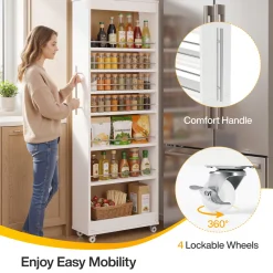 73" Slim Storage Cart on Wheels, 7-Tier Narrow Pantry Rack Cabinet Organizer