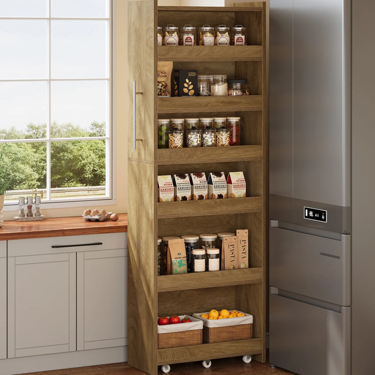 72.83" Slim Storage Cart with Wheels, 6-Tier Narrow Rolling Utility Pantry Cart for Kitchen