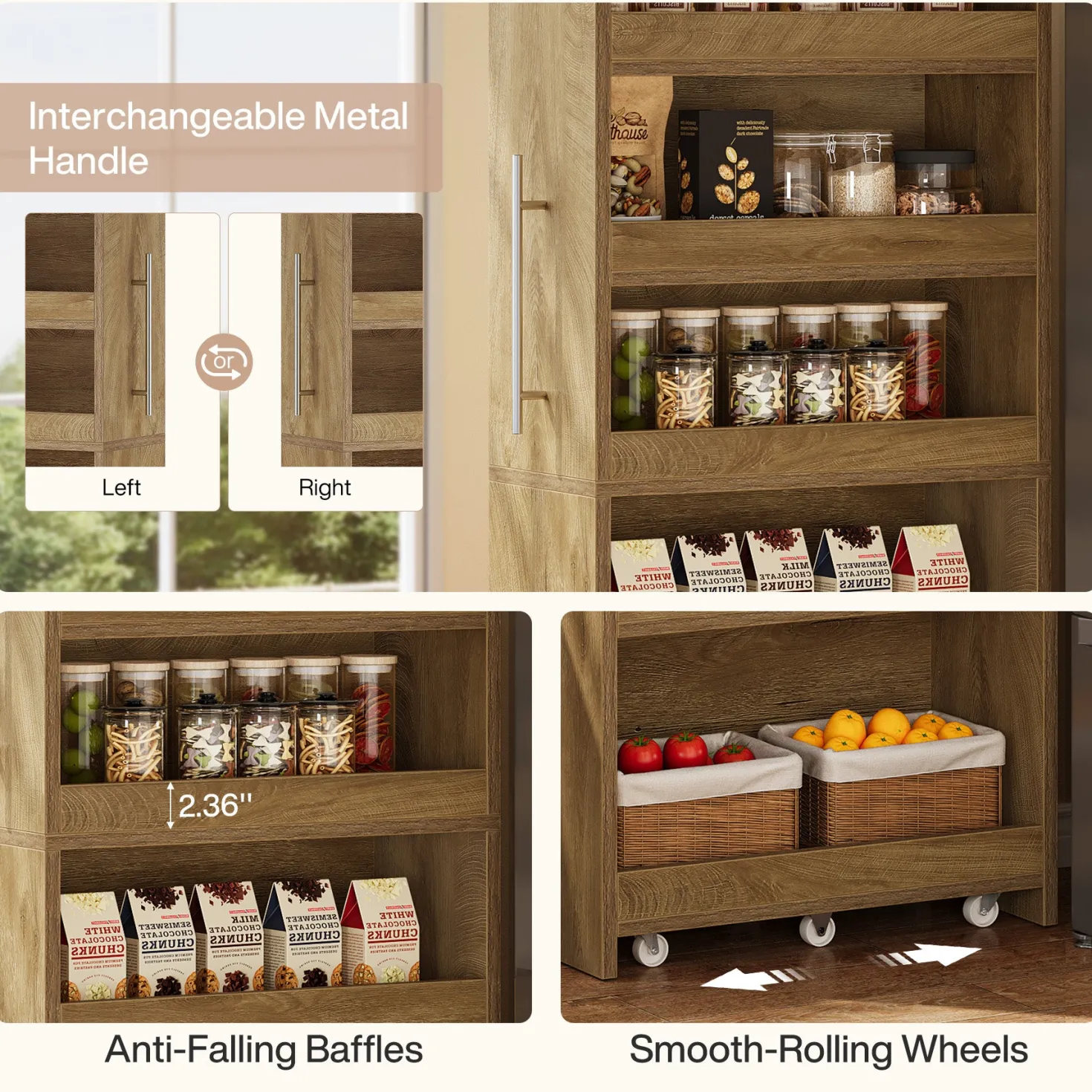 72.83" Slim Storage Cart with Wheels, 6-Tier Narrow Rolling Utility Pantry Cart for Kitchen
