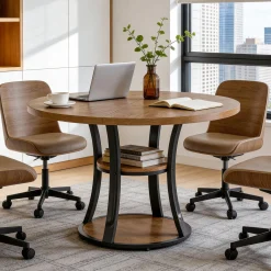 39" Small Conference Table, Modern Round Meeting Room Table for 2-4 People