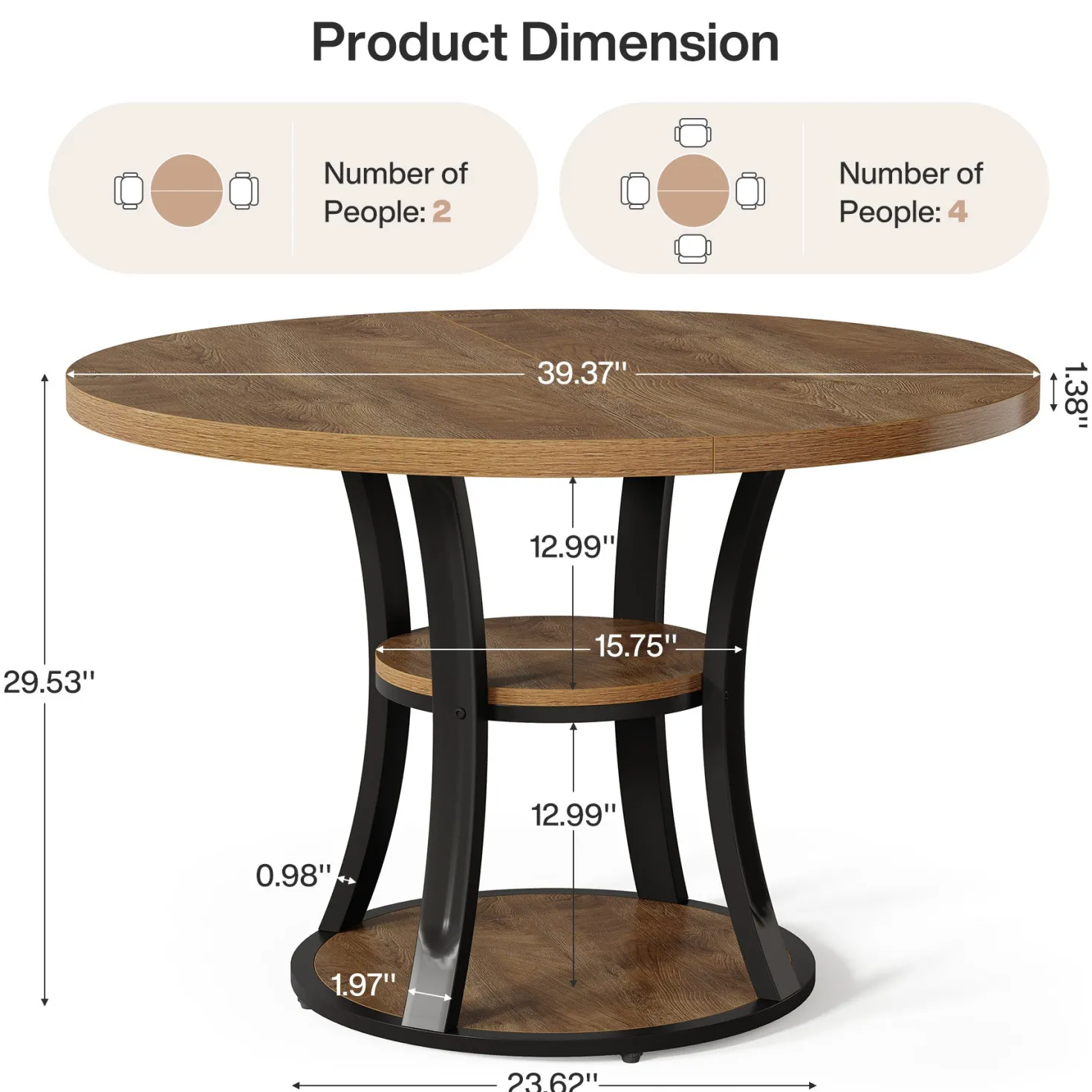 39" Small Conference Table, Modern Round Meeting Room Table for 2-4 People