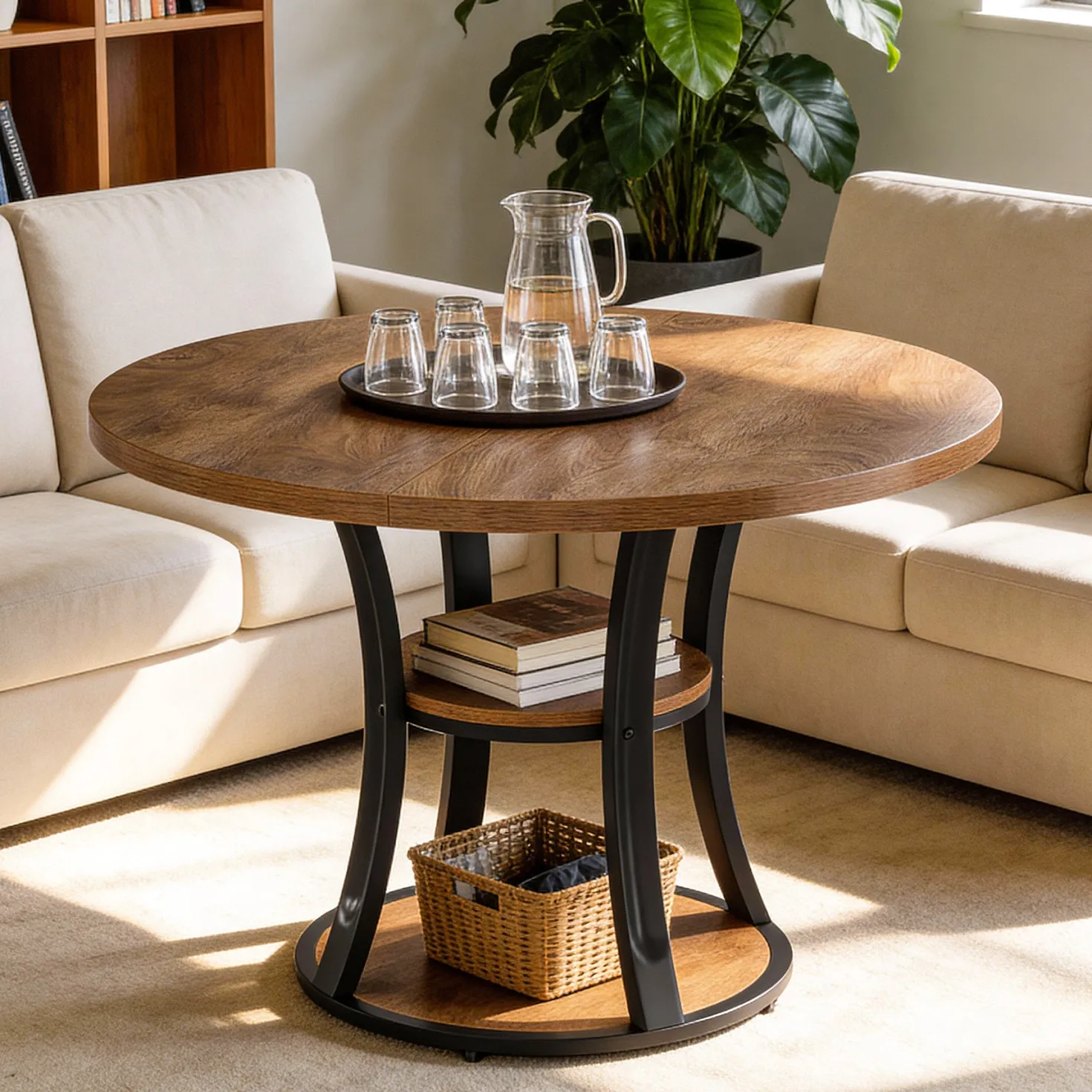 39" Small Conference Table, Modern Round Meeting Room Table for 2-4 People