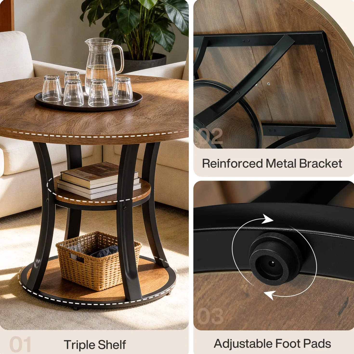 39" Small Conference Table, Modern Round Meeting Room Table for 2-4 People