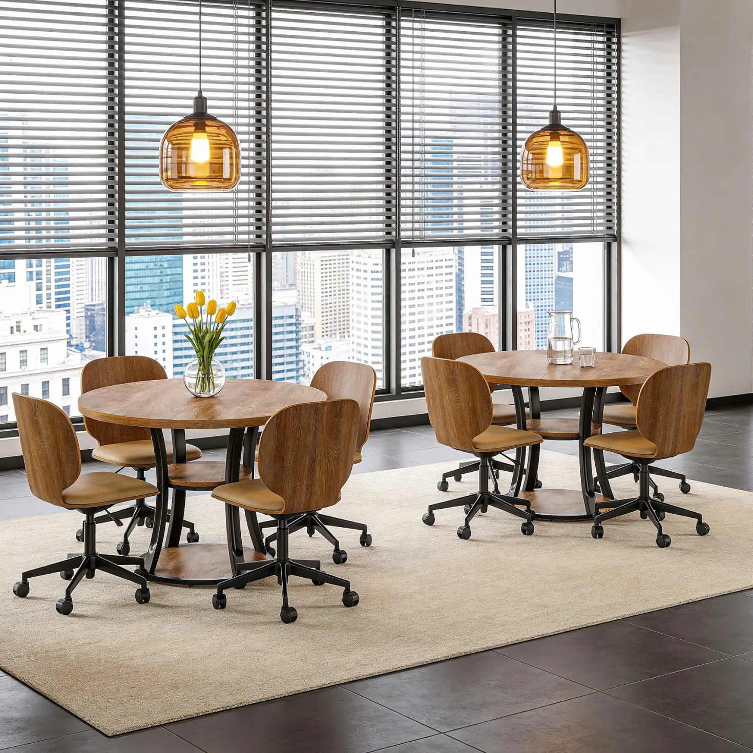 39" Small Conference Table, Modern Round Meeting Room Table for 2-4 People