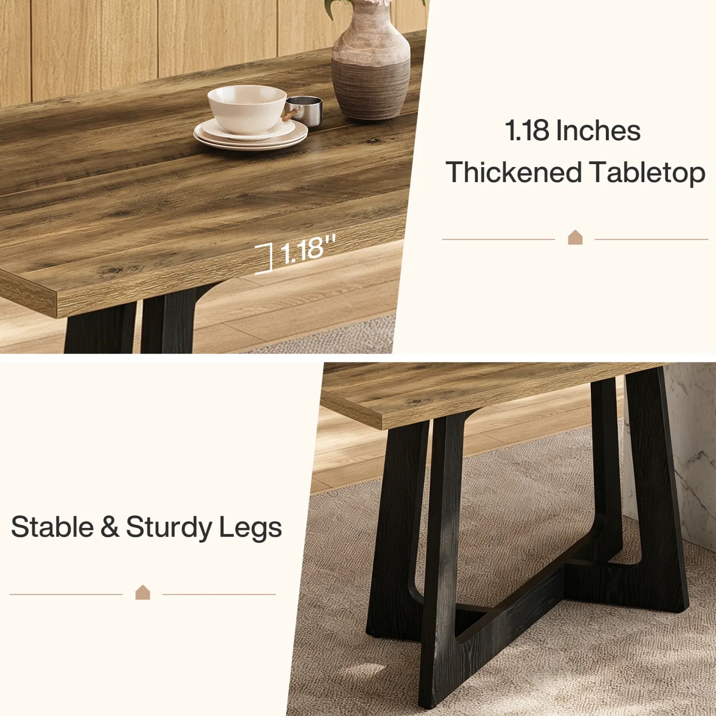 47" Small Dining Table for 2-4 People, Farmhouse Kitchen Table with Sturdy Pedestal Base