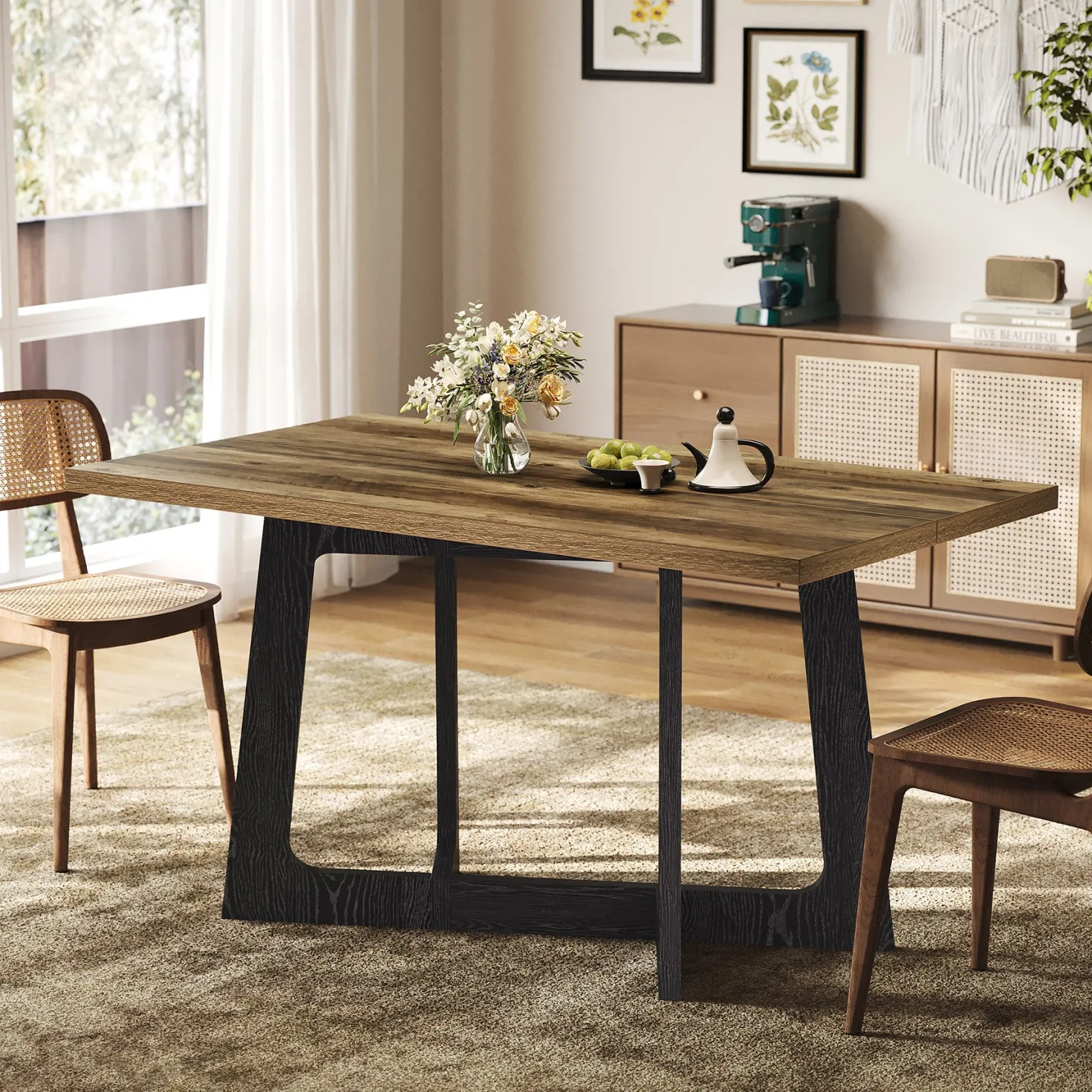 47" Small Dining Table for 2-4 People, Farmhouse Kitchen Table with Sturdy Pedestal Base