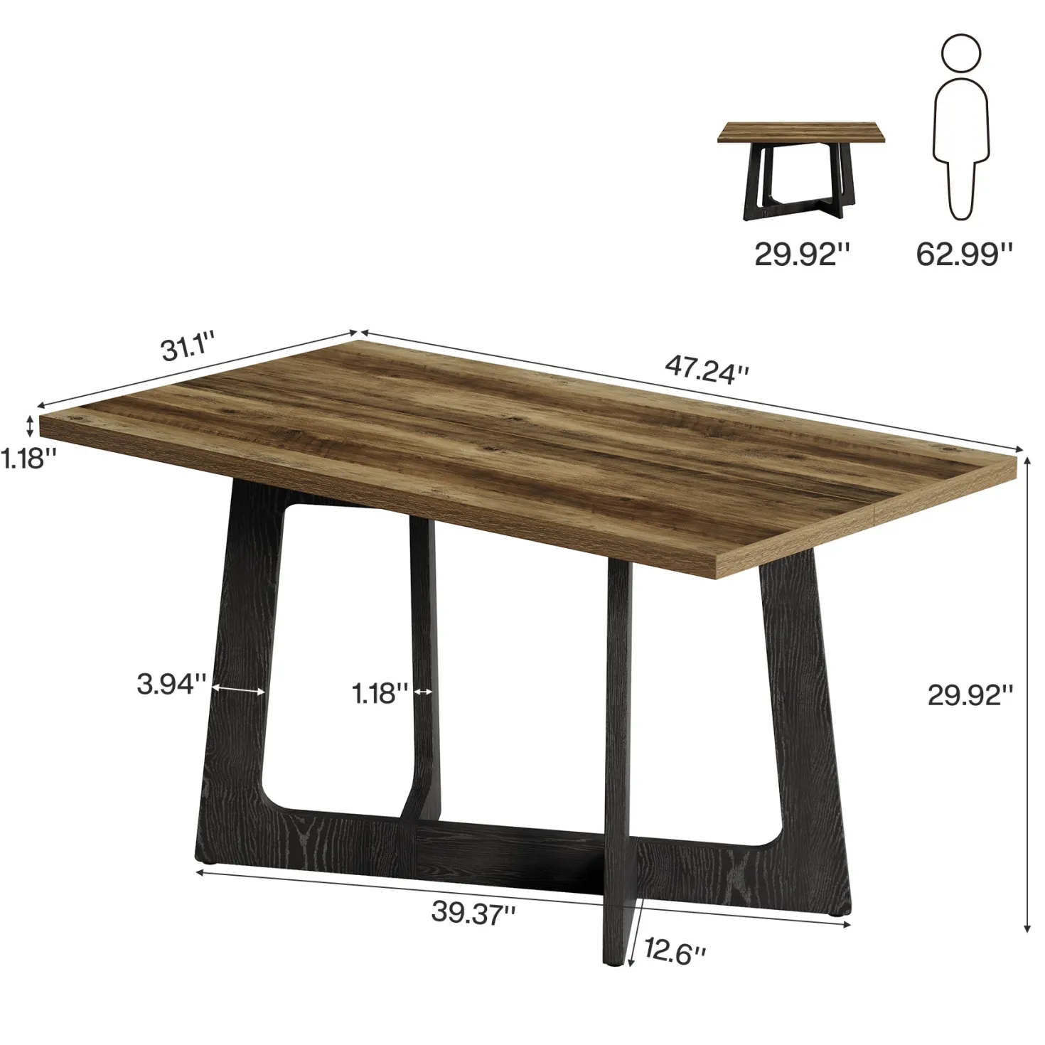 47" Small Dining Table for 2-4 People, Farmhouse Kitchen Table with Sturdy Pedestal Base