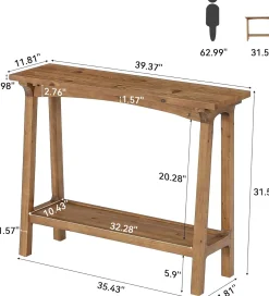 39.4” Small Entryway Table, 2-Tier Solid Wood Console Table for Living Room