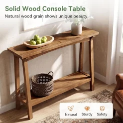 39.4” Small Entryway Table, 2-Tier Solid Wood Console Table for Living Room