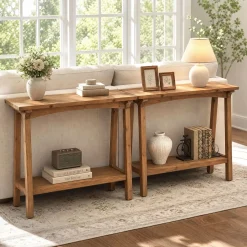 39.4” Small Entryway Table, 2-Tier Solid Wood Console Table for Living Room