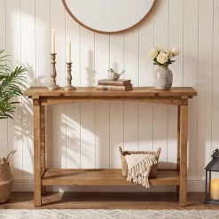 39.4” Small Entryway Table, 2-Tier Solid Wood Console Table for Living Room