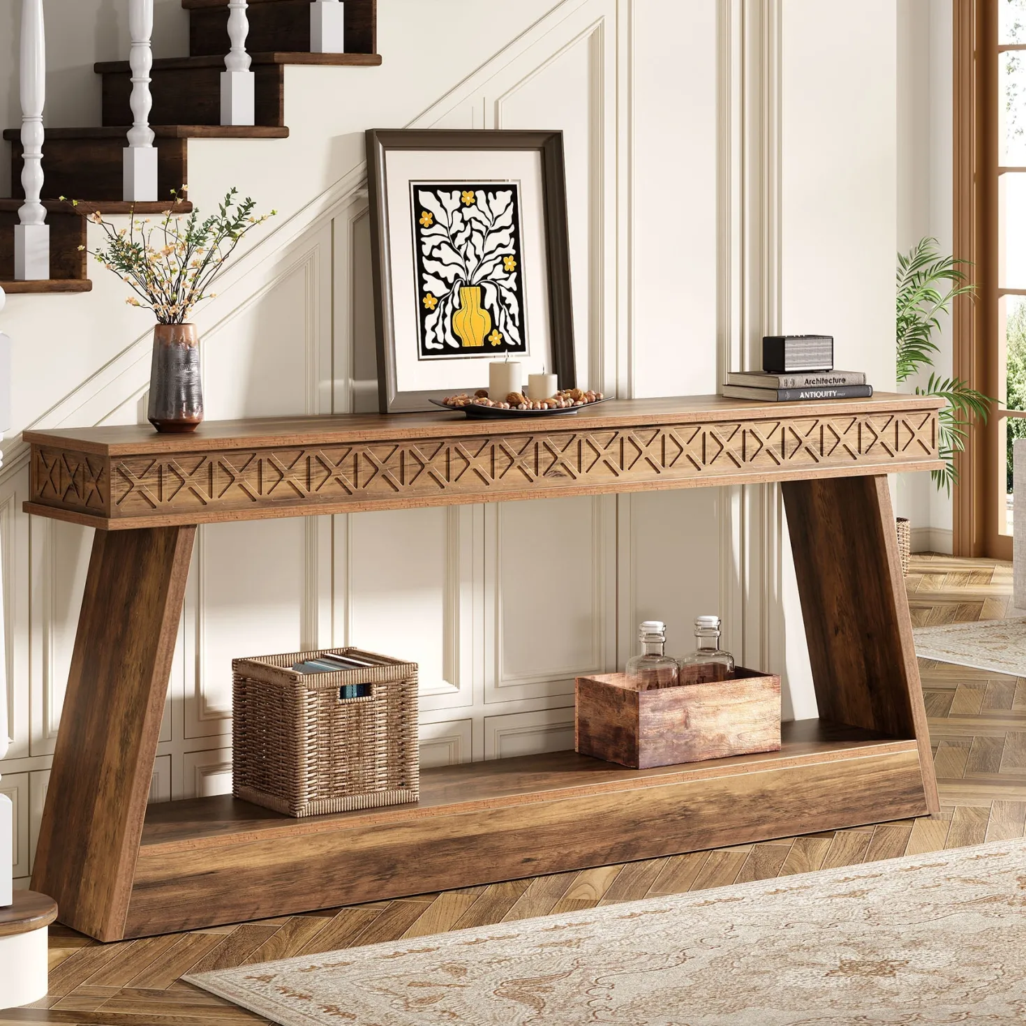 70.8" Sofa Table, Farmhouse Console Table Entryway Table with Storage