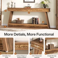 70.8" Sofa Table, Farmhouse Console Table Entryway Table with Storage