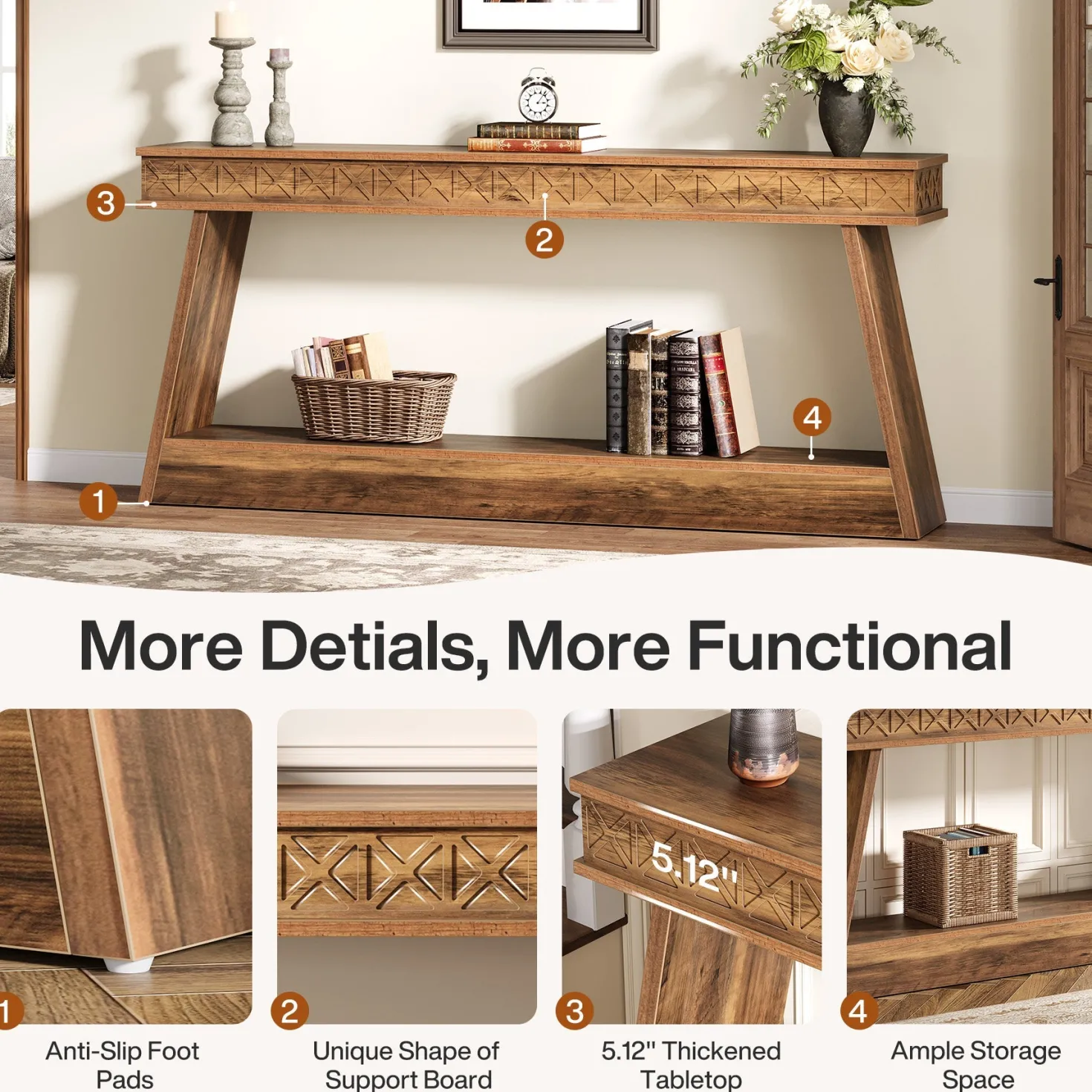70.8" Sofa Table, Farmhouse Console Table Entryway Table with Storage