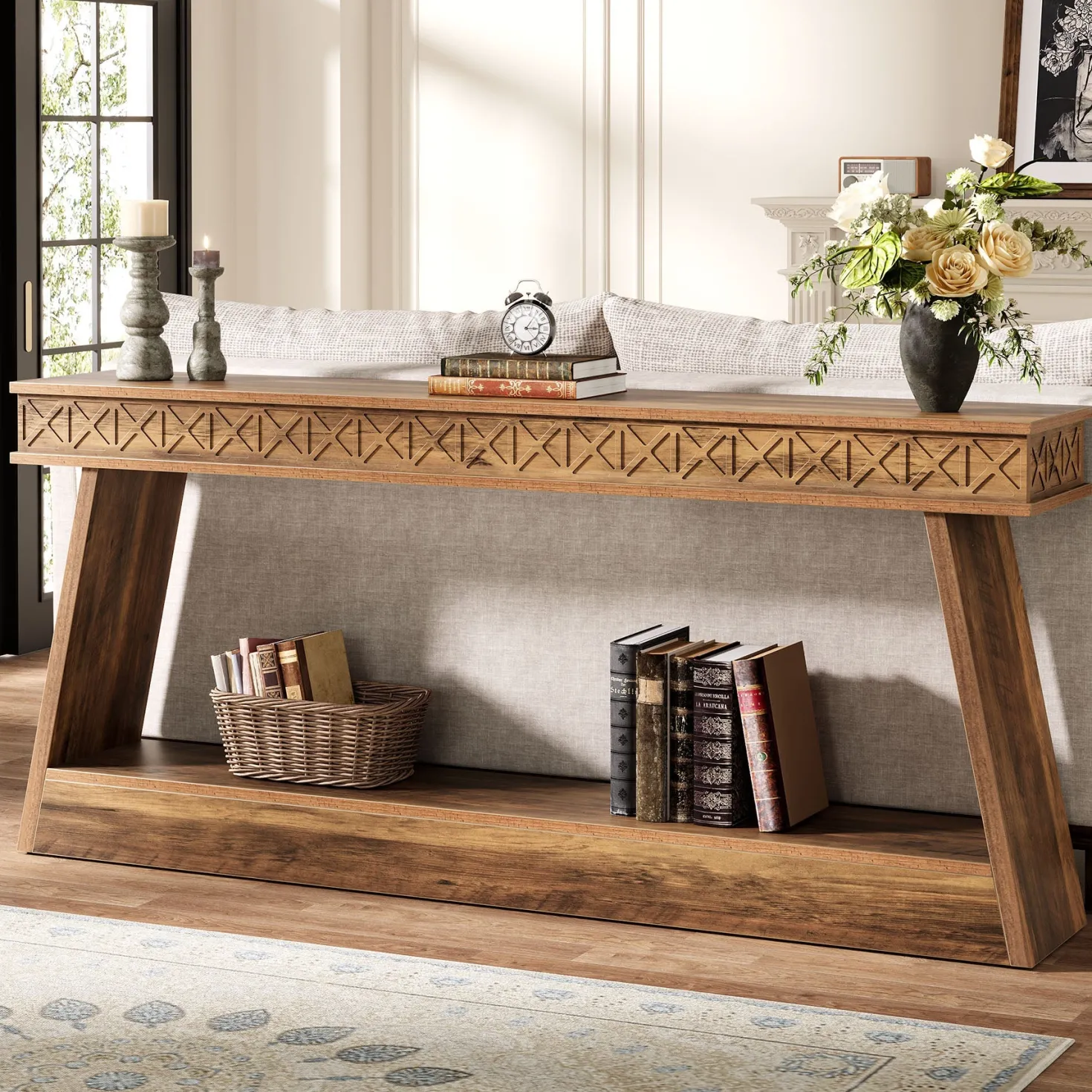 70.8" Sofa Table, Farmhouse Console Table Entryway Table with Storage