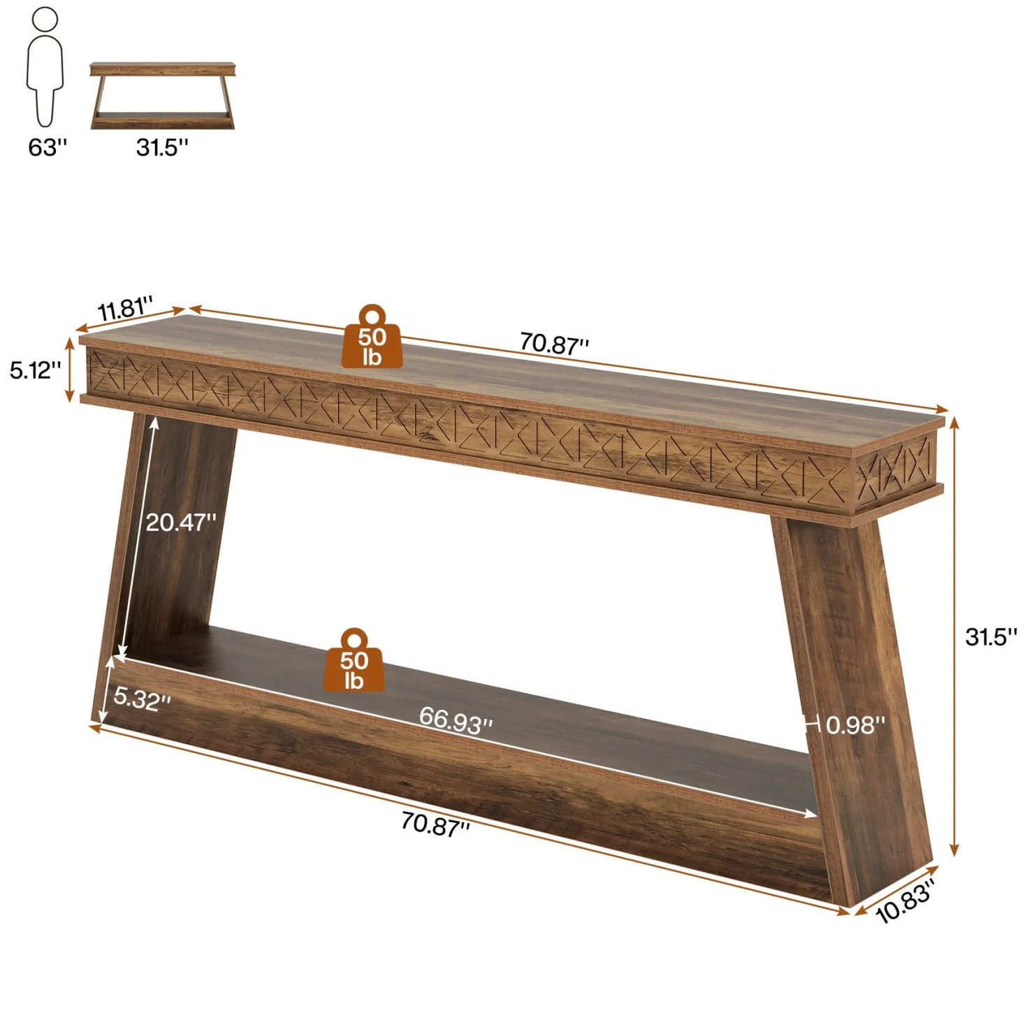 70.8" Sofa Table, Farmhouse Console Table Entryway Table with Storage