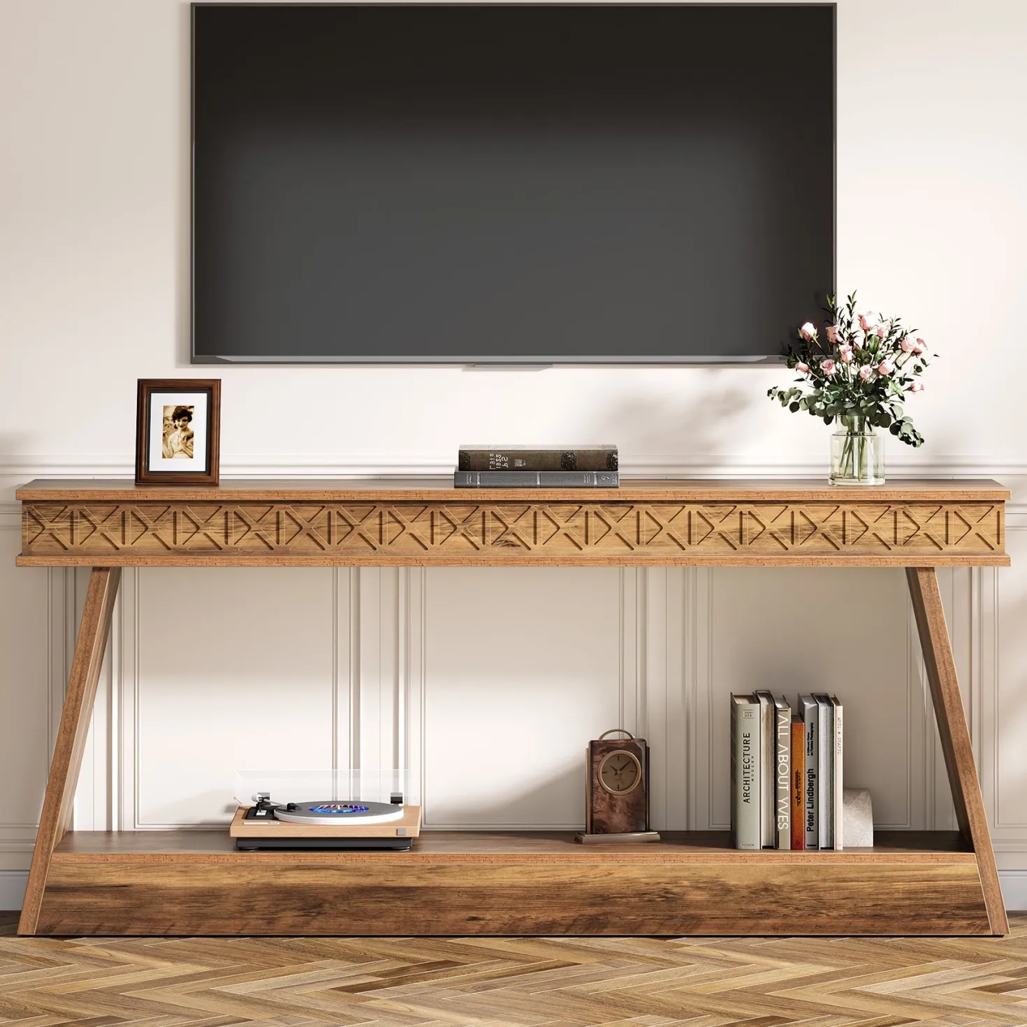 70.8" Sofa Table, Farmhouse Console Table Entryway Table with Storage