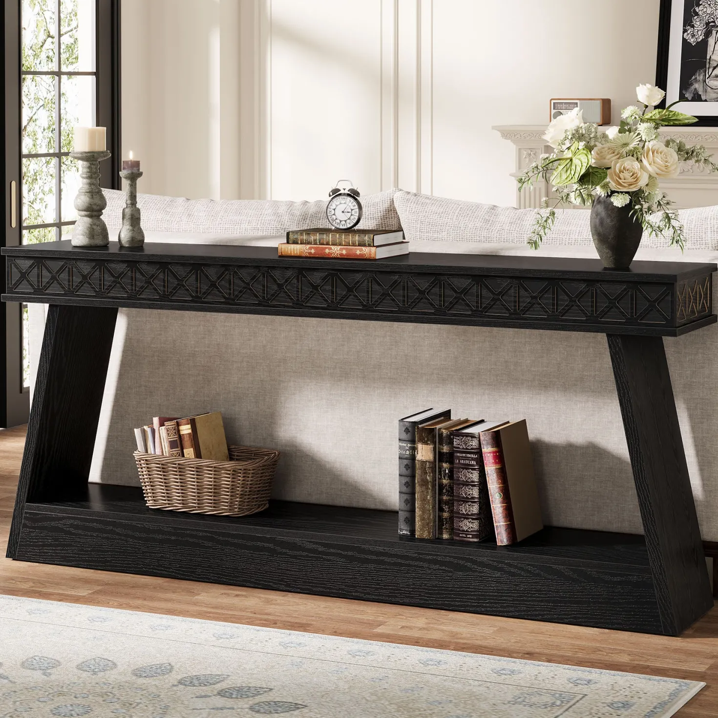 70.8" Sofa Table, Farmhouse Console Table Entryway Table with Storage