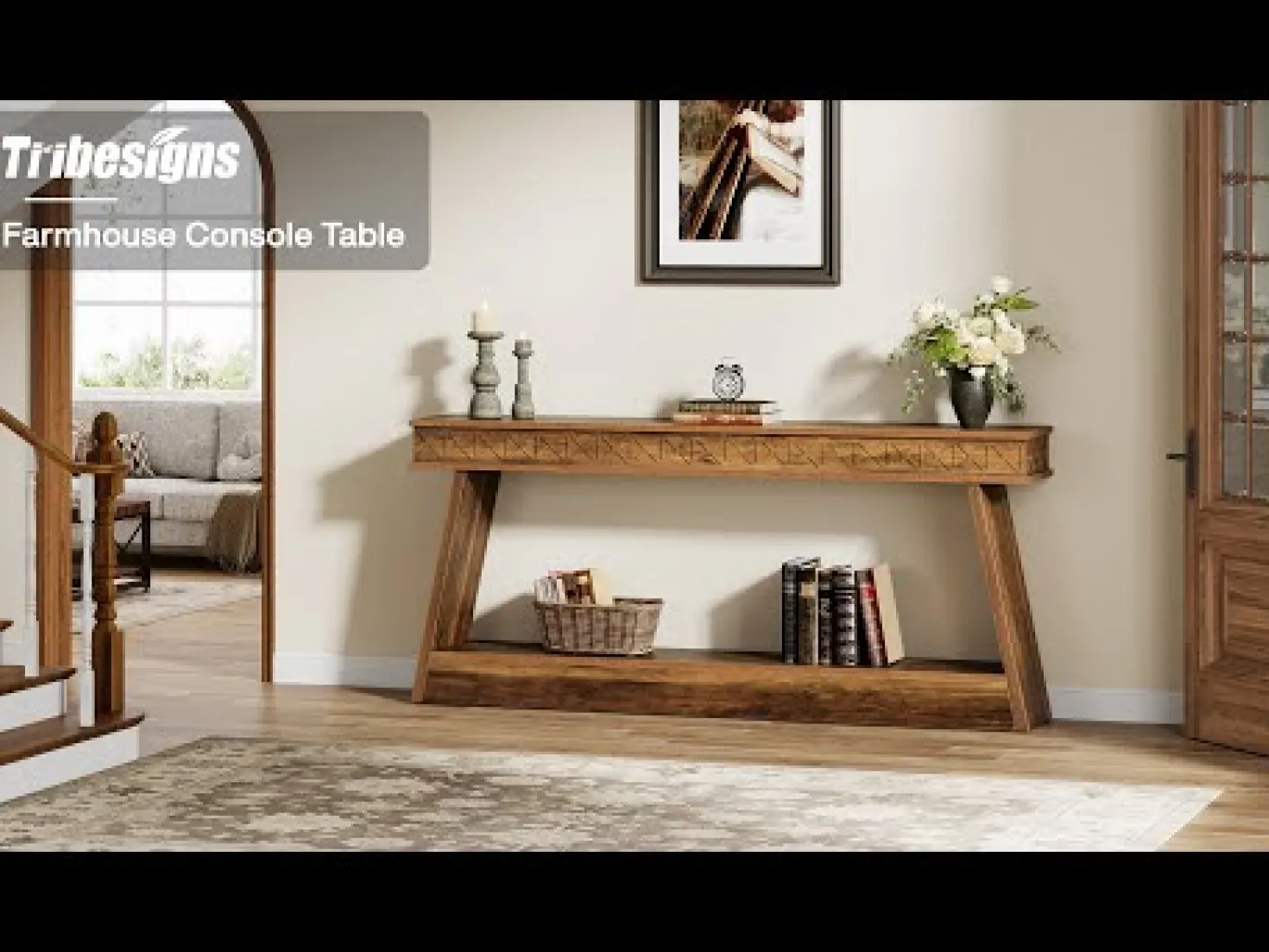 70.8" Sofa Table, Farmhouse Console Table Entryway Table with Storage