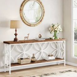 70.9" Sofa Table, 2-Tier Industrial Console Table Behind Couch