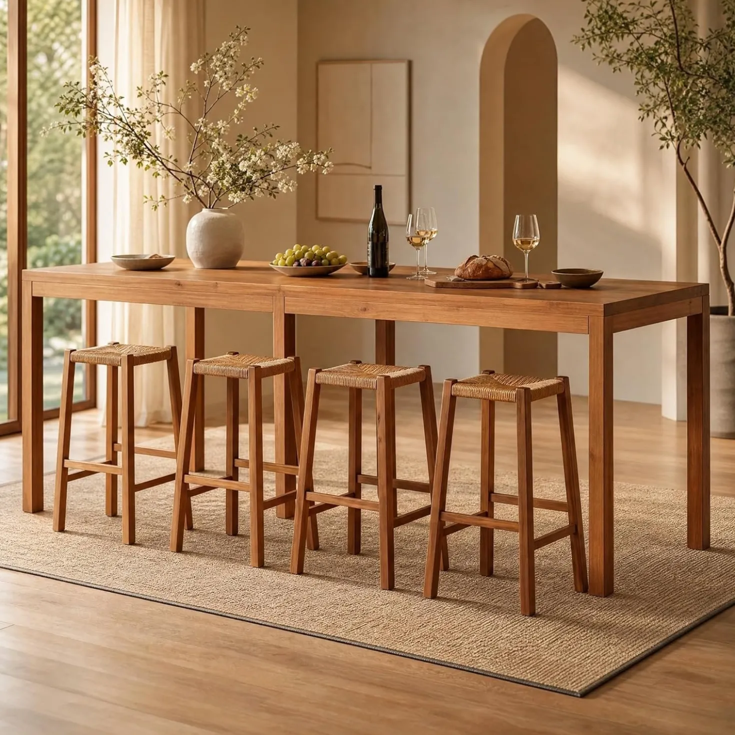 95" Solid Wood Bar Height Table, Rustic Counter Height Dining Table for Kitchen