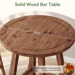 39.4" Solid Wood Bar Table, Farmhouse High Top Pub Bistro Tables for Kitchen