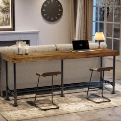 70.87" Solid Wood Bar Table for 6-8 People, Industrial Counter Height Pub Table